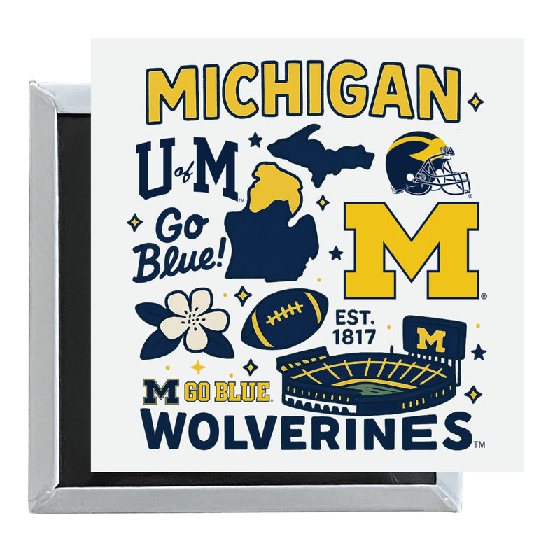 Michigan Wolverines Officially Licensed 2.5"x 2.5" Fridge Magnet Medley Design 