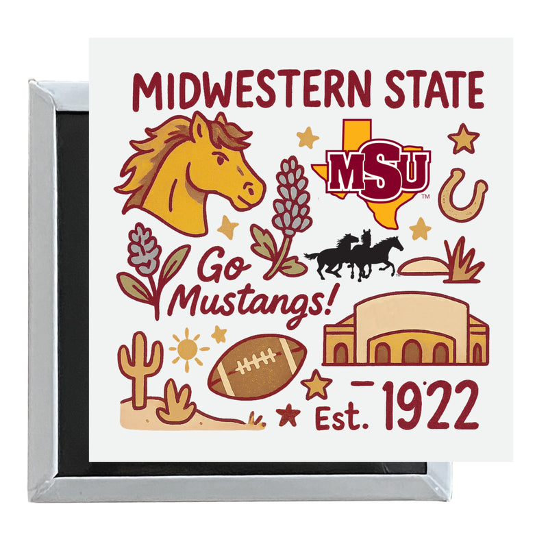 Midwestern State University Mustangs Officially Licensed 2.5"x 2.5" Fridge Magnet Medley Design 