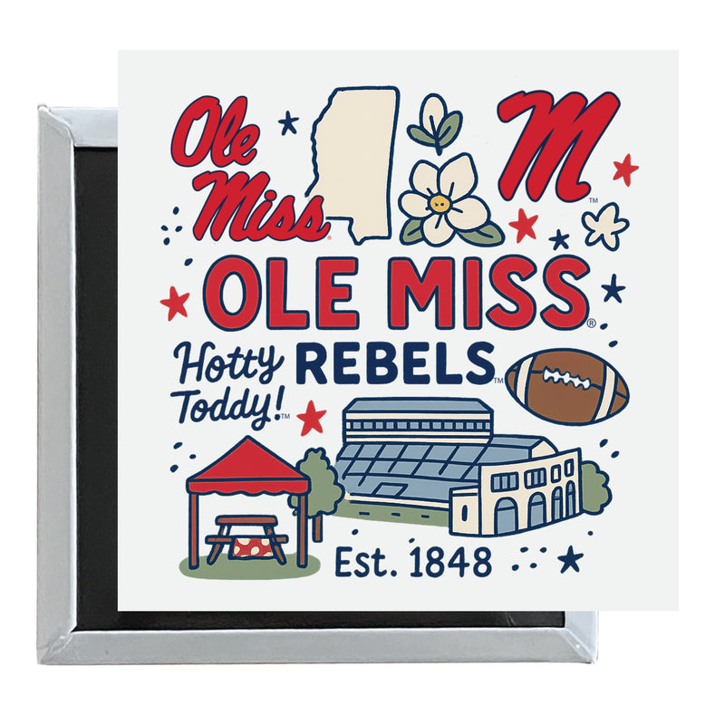 Mississippi Rebels "Ole Miss" Officially Licensed 2.5"x 2.5" Fridge Magnet Medley Design 