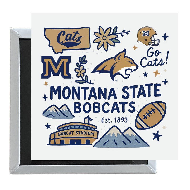 Montana State Bobcats Officially Licensed 2.5"x 2.5" Fridge Magnet Medley Design 