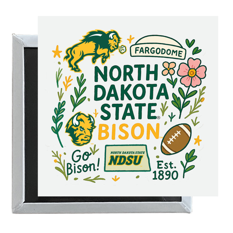 North Dakota State Bison Officially Licensed 2.5"x 2.5" Fridge Magnet Medley Design 