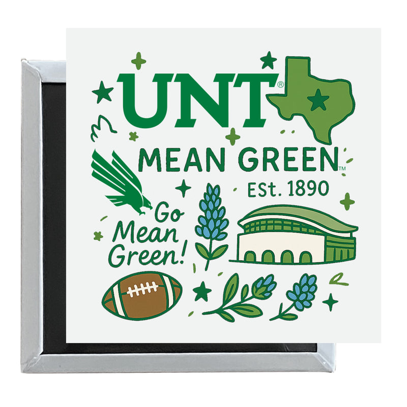 North Texas Officially Licensed 2.5"x 2.5" Fridge Magnet Medley Design 