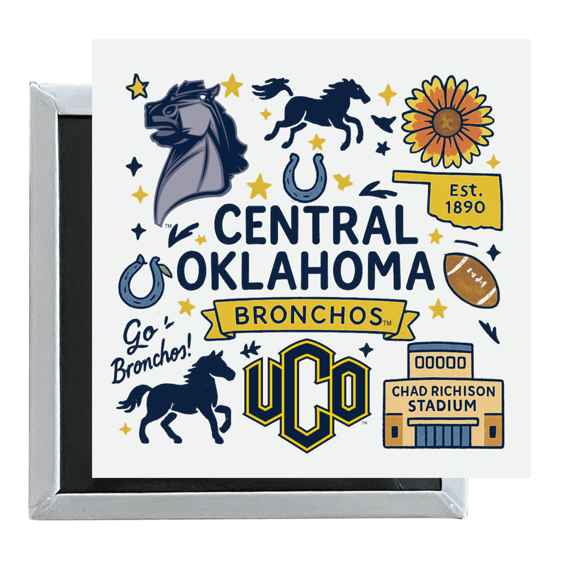 University of Central Oklahoma Bronchos Officially Licensed 2.5"x 2.5" Fridge Magnet Medley Design 