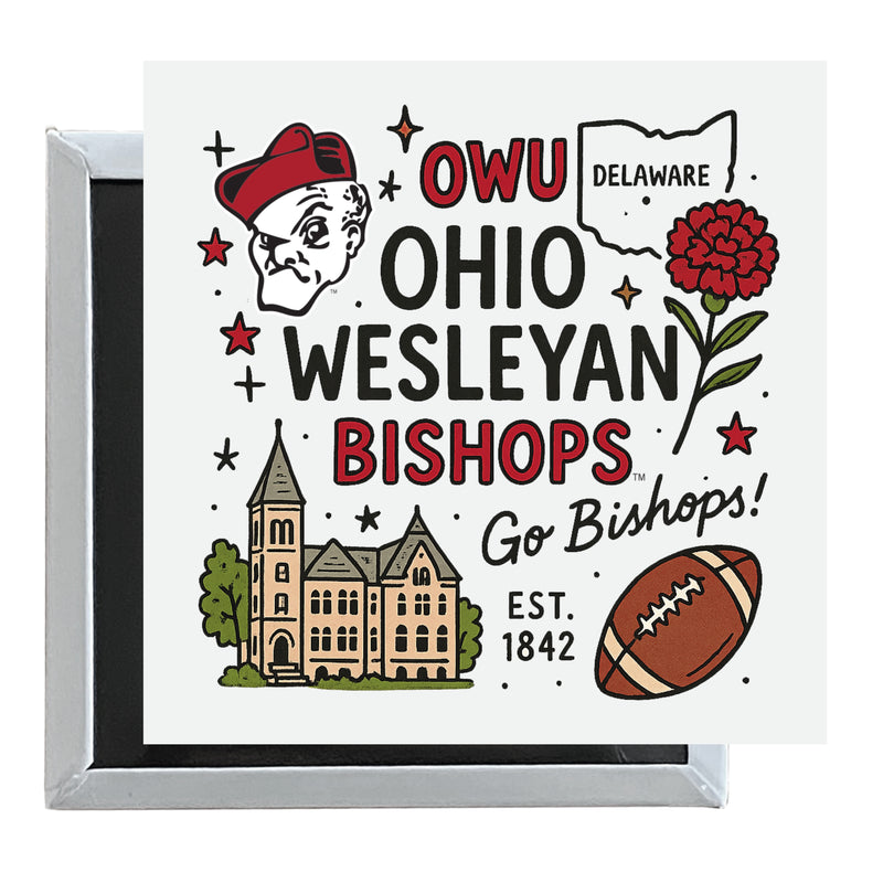 Ohio Wesleyan University Officially Licensed 2.5"x 2.5" Fridge Magnet Medley Design 