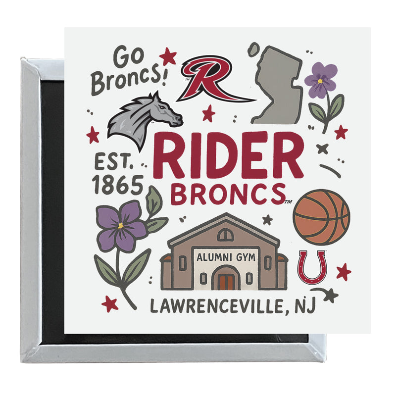 Rider University Broncs Officially Licensed 2.5"x 2.5" Fridge Magnet Medley Design 