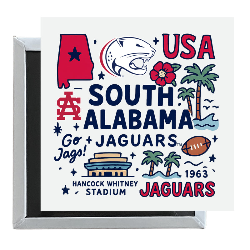 University of South Alabama Officially Licensed 2.5"x 2.5" Fridge Magnet Medley Design 