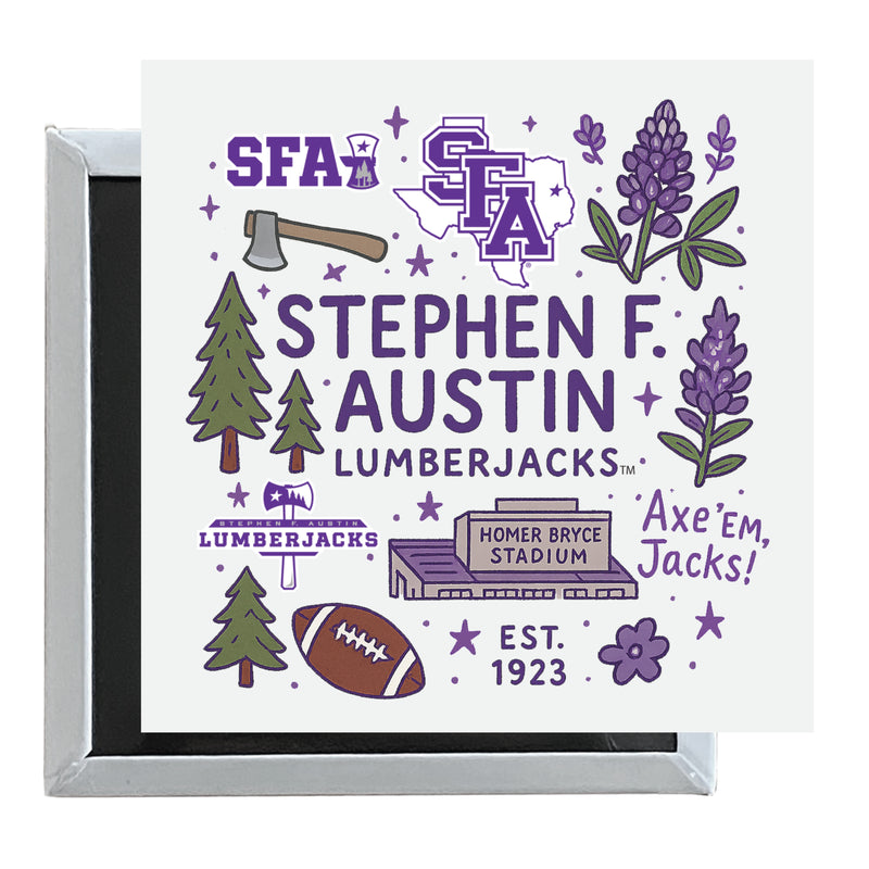 Stephen F. Austin State University Officially Licensed 2.5"x 2.5" Fridge Magnet Medley Design 