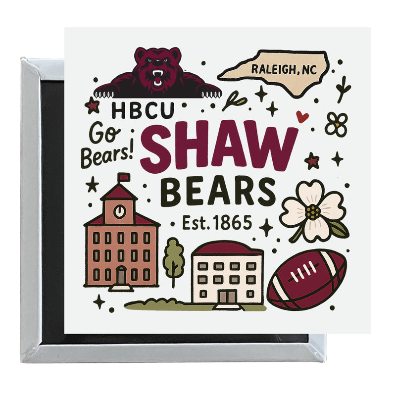 Shaw University Bears Officially Licensed 2.5"x 2.5" Fridge Magnet Medley Design 