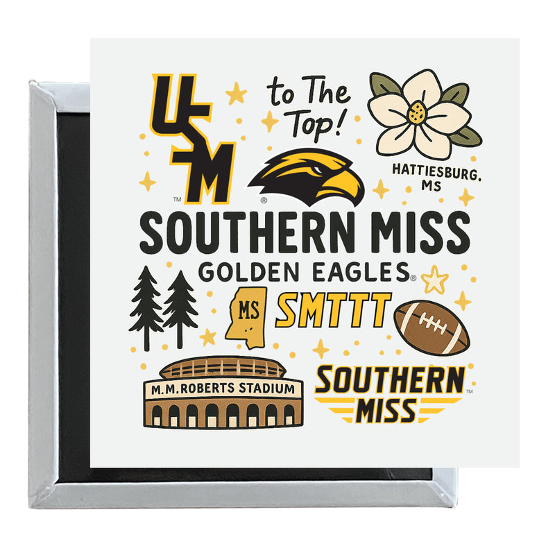 Southern Mississippi Golden Eagles Officially Licensed 2.5"x 2.5" Fridge Magnet Medley Design 