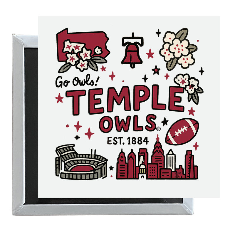 Temple University Officially Licensed 2.5"x 2.5" Fridge Magnet Medley Design 