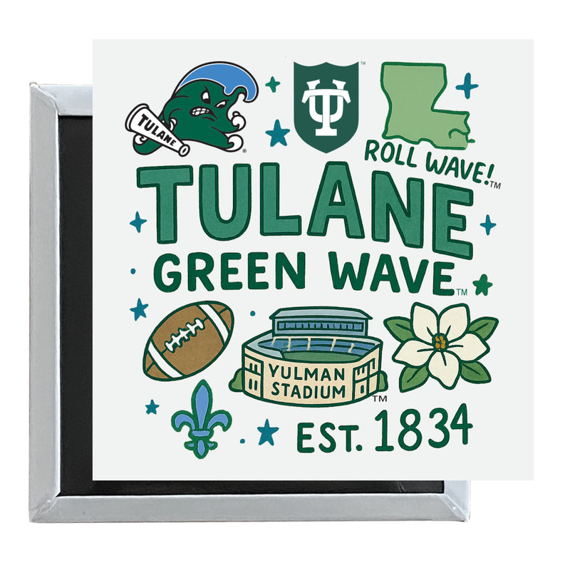 Tulane University Green Wave Officially Licensed 2.5"x 2.5" Fridge Magnet Medley Design 