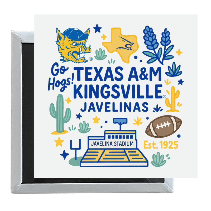 Texas A&M Kingsville Javelinas Officially Licensed 2.5"x 2.5" Fridge Magnet Medley Design 