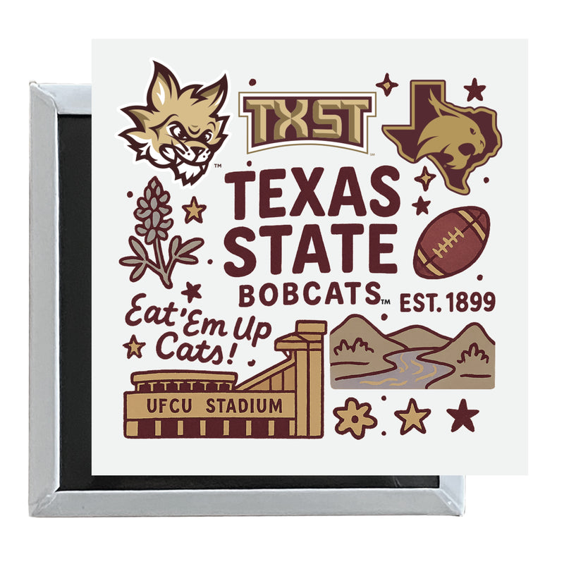 Texas State Bobcats Officially Licensed 2.5"x 2.5" Fridge Magnet Medley Design 