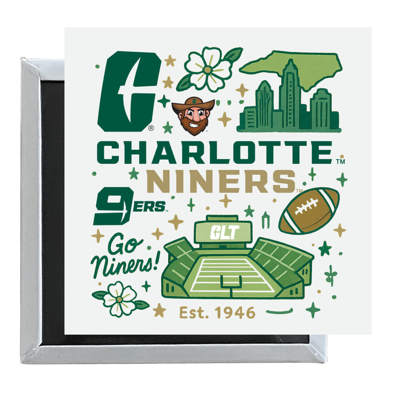 North Carolina Charlotte Forty-Niners Officially Licensed 2.5"x 2.5" Fridge Magnet Medley Design 