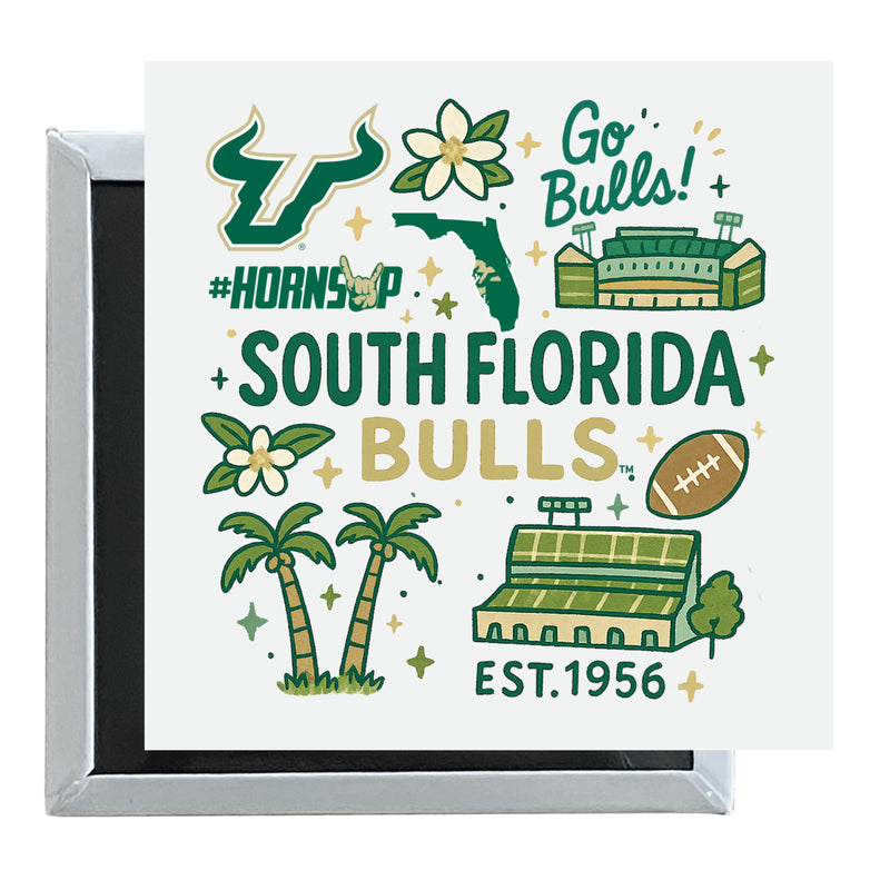 South Florida Bulls Officially Licensed 2.5"x 2.5" Fridge Magnet Medley Design 