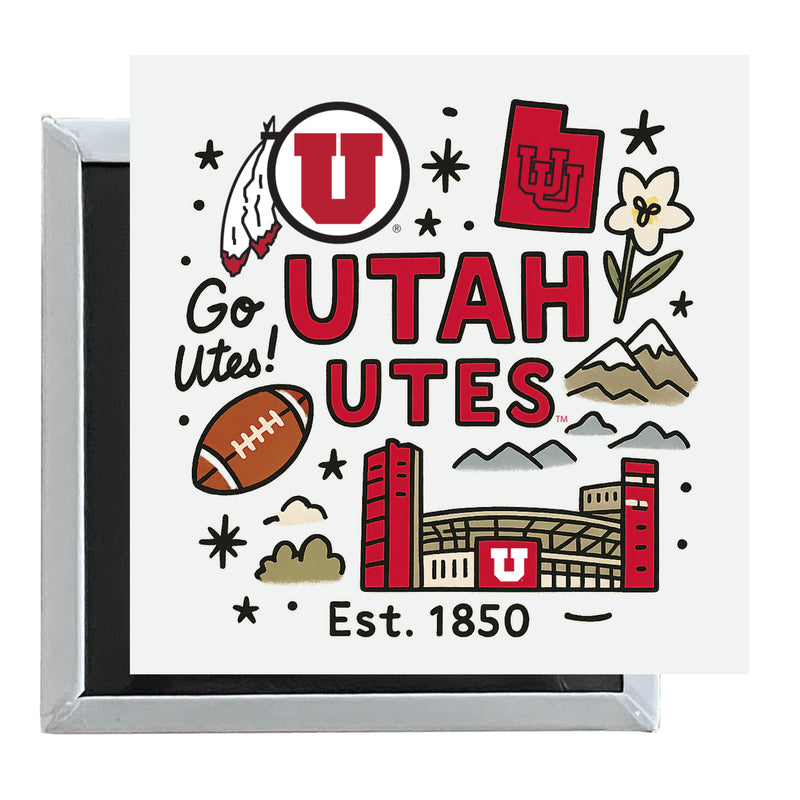Utah Utes Officially Licensed 2.5"x 2.5" Fridge Magnet Medley Design 