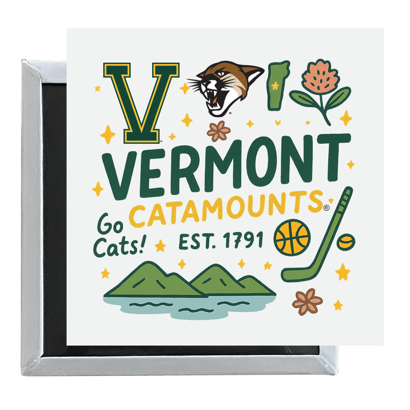 Vermont Catamounts Officially Licensed 2.5"x 2.5" Fridge Magnet Medley Design 