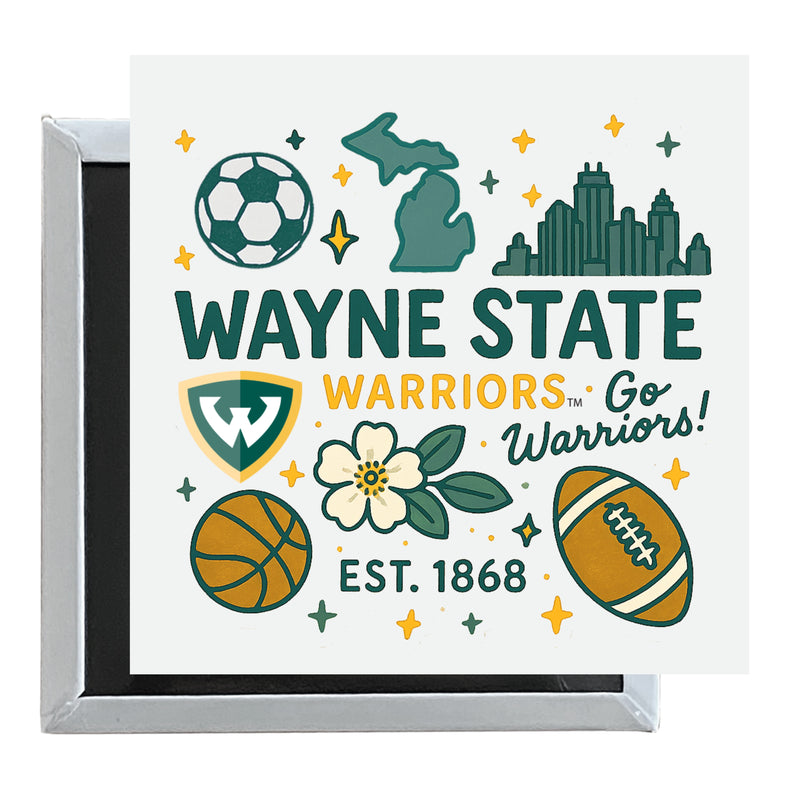 Wayne State Officially Licensed 2.5"x 2.5" Fridge Magnet Medley Design 