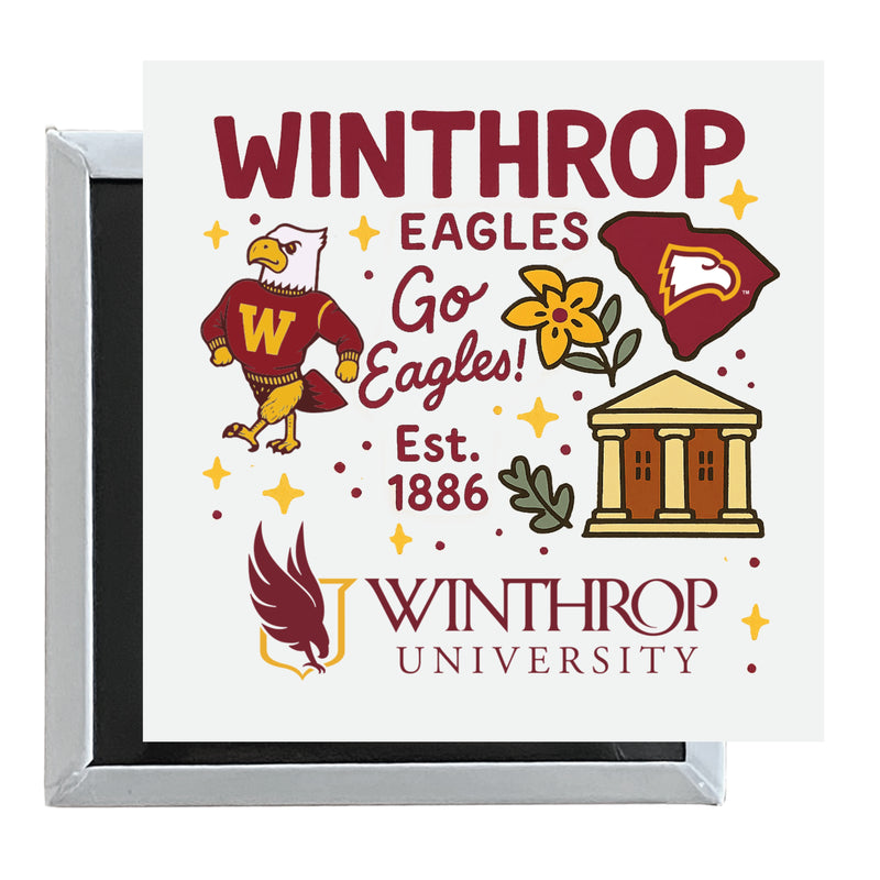 Winthrop University Officially Licensed 2.5"x 2.5" Fridge Magnet Medley Design 
