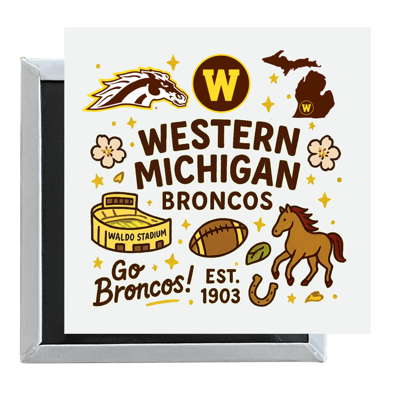 Western Michigan University Officially Licensed 2.5"x 2.5" Fridge Magnet Medley Design 