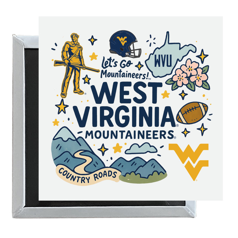 West Virginia Mountaineers Officially Licensed 2.5"x 2.5" Fridge Magnet Medley Design 