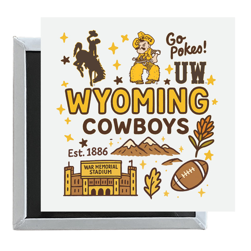 University of Wyoming Officially Licensed 2.5"x 2.5" Fridge Magnet Medley Design 