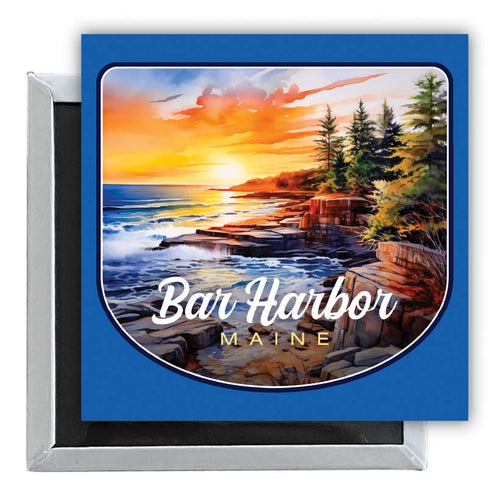 Bar Harbor Maine Design B Souvenir 2.5 x 2.5-Inch Fridge Magnet 4-Pack