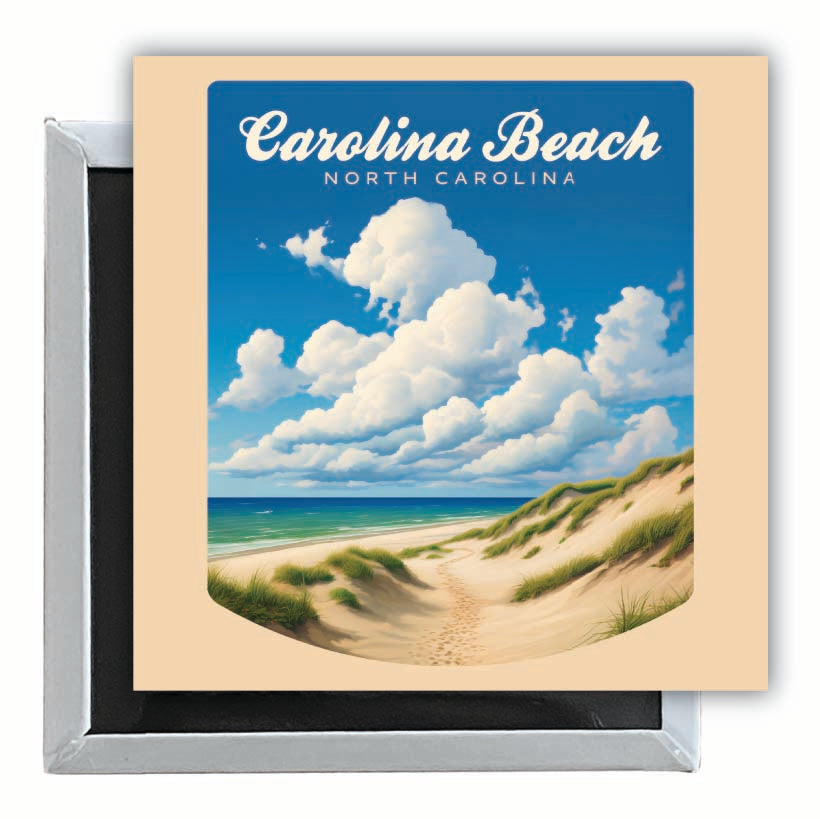Carolina Beach, North Carolina. Beach and Sand Dunes Design Souvenir 2.5 x 2.5-Inch Fridge Magnet 4-Pack