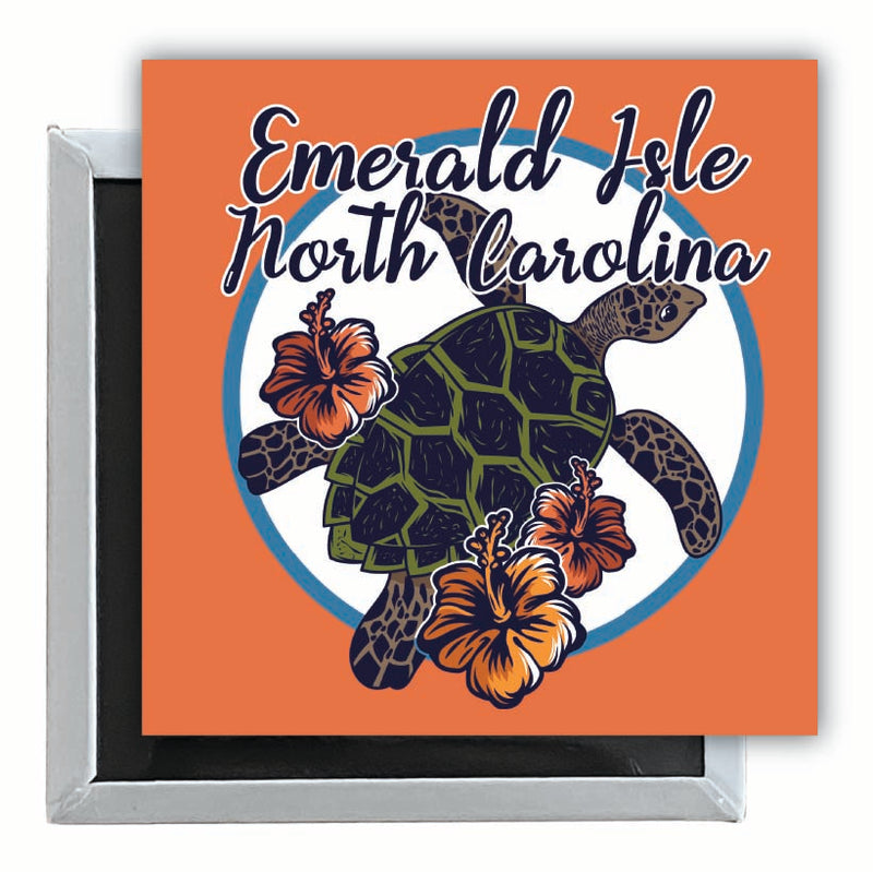 Emerald Isle North Carolina Turtle and Flowers Design Souvenir 2.5 x 2.5-Inch Fridge Magnet Single