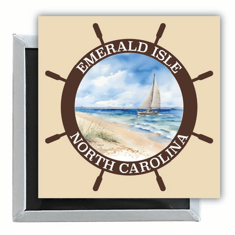 Emerald Isle North Carolina Nautical Helm Design Souvenir 2.5 x 2.5-Inch Fridge Magnet Single