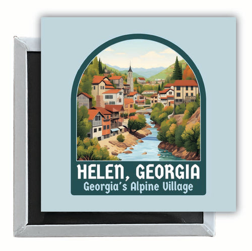 Helen Georgia Alpine Village Design Souvenir 2.5 x 2.5-Inch Fridge Magnet 2-Pack