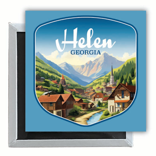 Helen Georgia Town in Mountains Design Souvenir 2.5 x 2.5-Inch Fridge Magnet 4-Pack