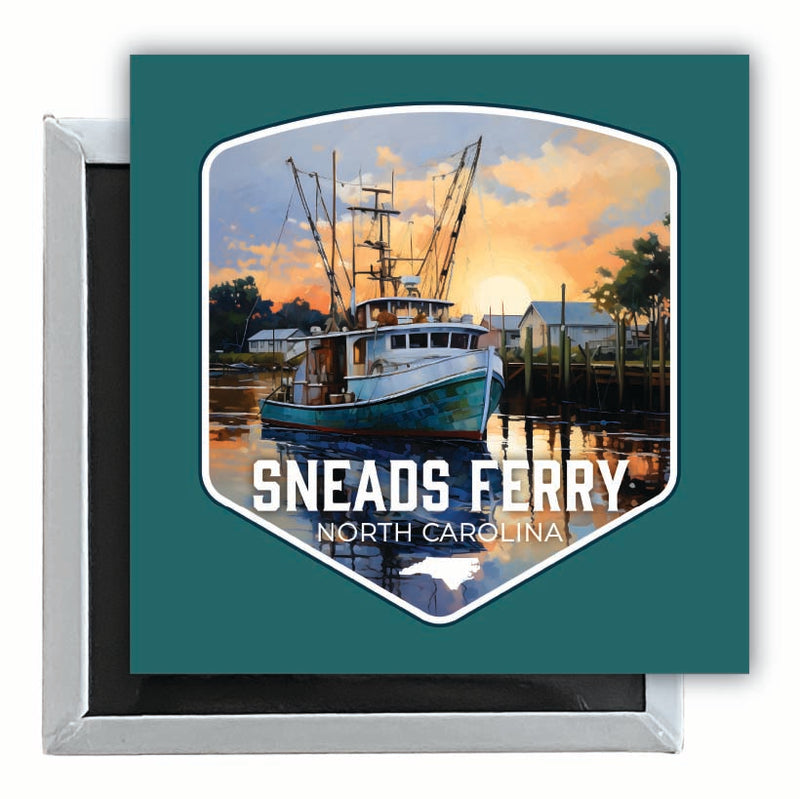 Sneads Ferry North Carolina Shrimp Boat Design Souvenir 2.5 x 2.5-Inch Fridge Magnet 4-Pack