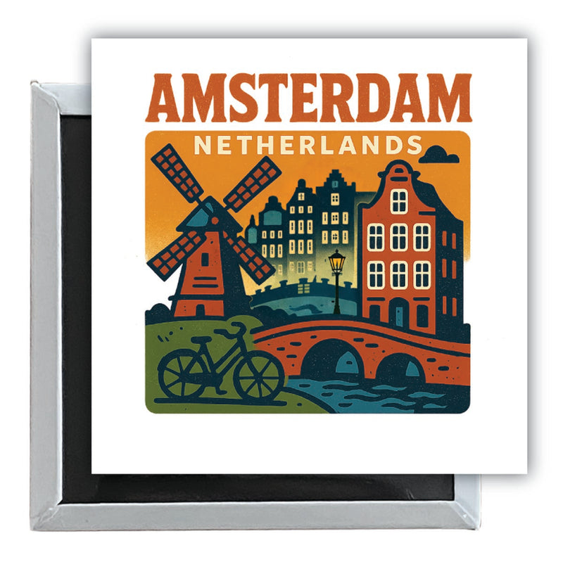 Amsterdam Netherlands Vintage Design Souvenir 2.5 x 2.5-Inch Fridge Magnet 