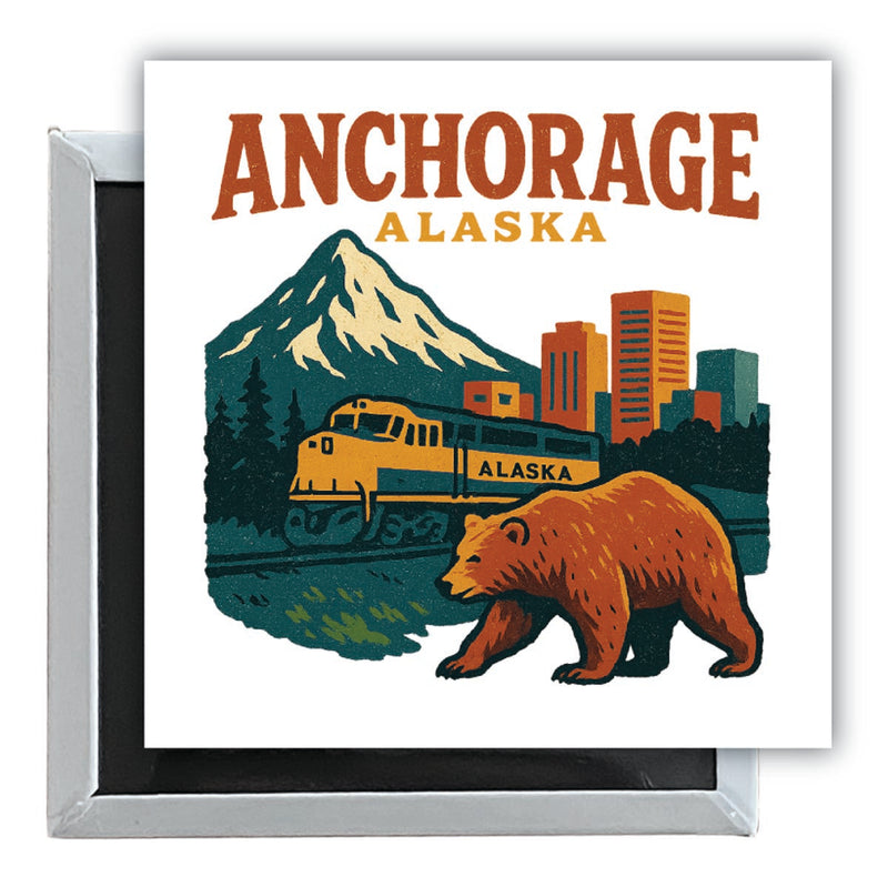 Anchorage Alaska Vintage Design Souvenir 2.5 x 2.5-Inch Fridge Magnet 