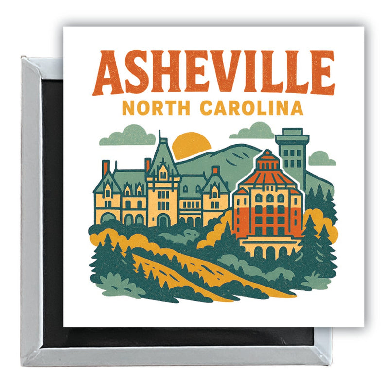 Asheville North Carolina Vintage Design Souvenir 2.5 x 2.5-Inch Fridge Magnet 