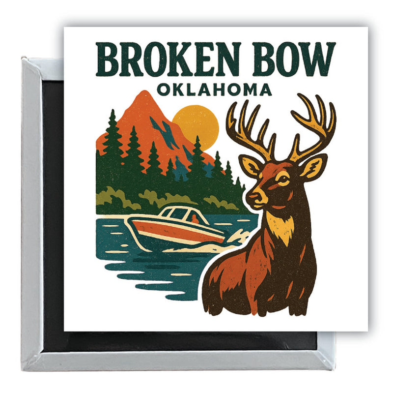 Broken Bow Oklahoma Vintage Design Souvenir 2.5 x 2.5-Inch Fridge Magnet 