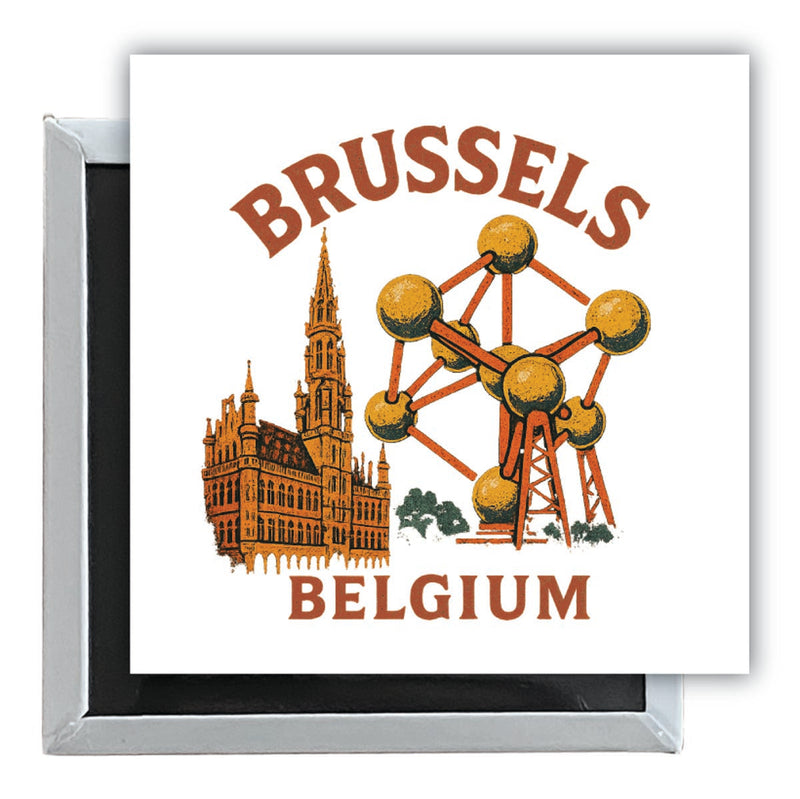 Brussels Belgium Vintage Design Souvenir 2.5 x 2.5-Inch Fridge Magnet 