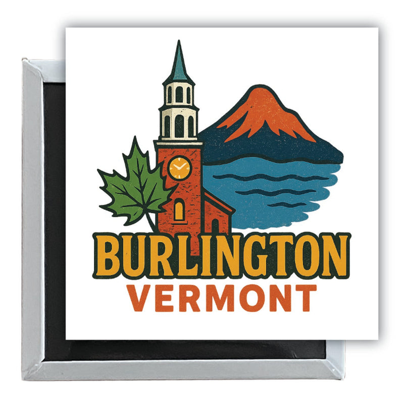 Burlington Vermont Vintage Design Souvenir 2.5 x 2.5-Inch Fridge Magnet 