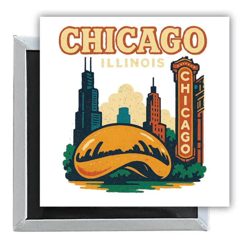 Chicago Illinois Vintage Design Souvenir 2.5 x 2.5-Inch Fridge Magnet 