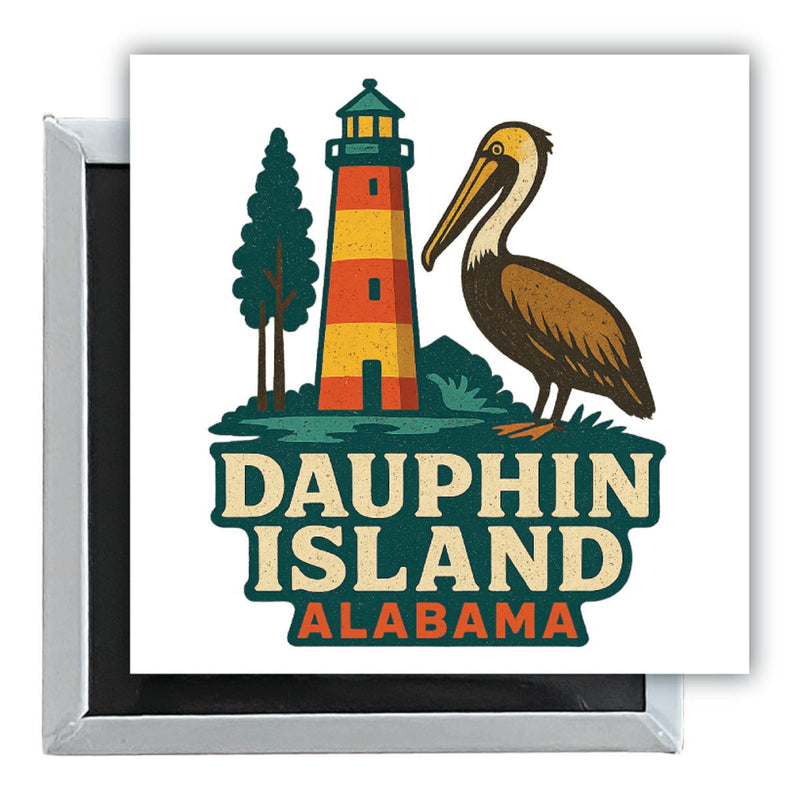 Dauphin Island Alabama Vintage Design Souvenir 2.5 x 2.5-Inch Fridge Magnet 