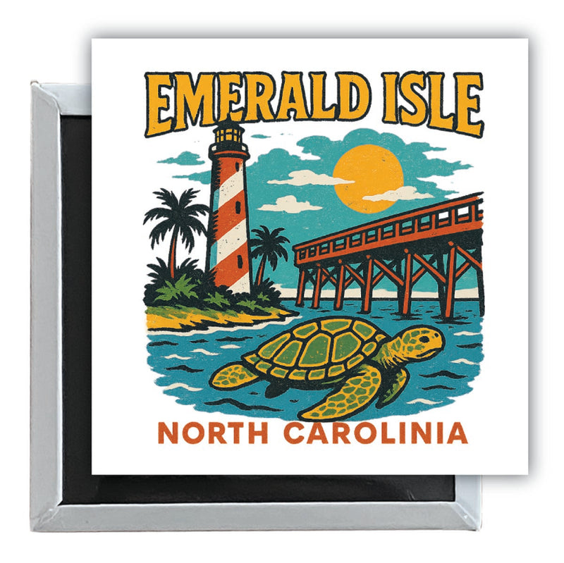 Emerald Isle North Carolina Vintage Design Souvenir 2.5 x 2.5-Inch Fridge Magnet 