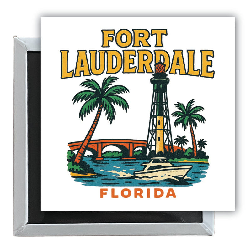 Fort Lauderdale Florida Vintage Design Souvenir 2.5 x 2.5-Inch Fridge Magnet 