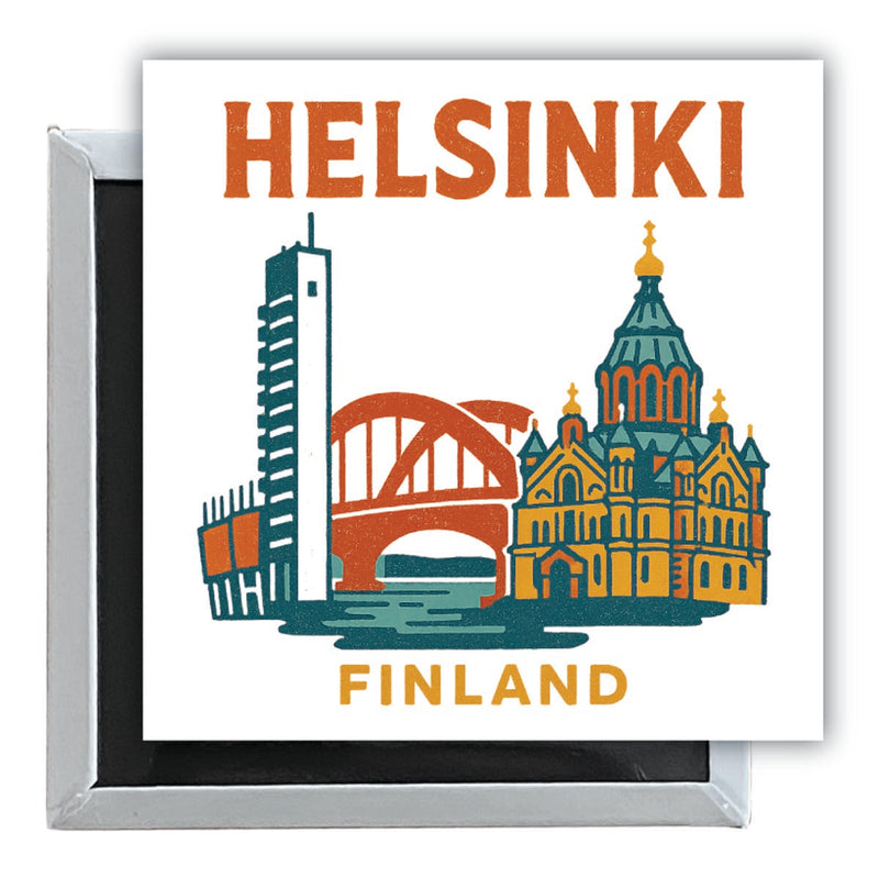 Helsinki Finland Vintage Design Souvenir 2.5 x 2.5-Inch Fridge Magnet 