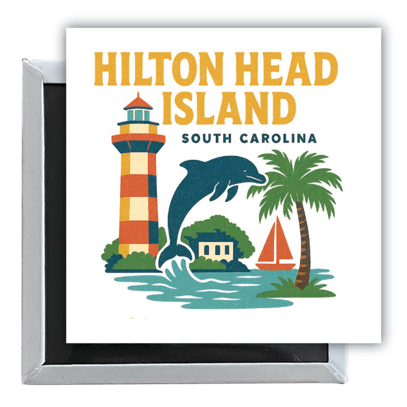 Hilton Head Island South Carolina Vintage Design Souvenir 2.5 x 2.5-Inch Fridge Magnet 
