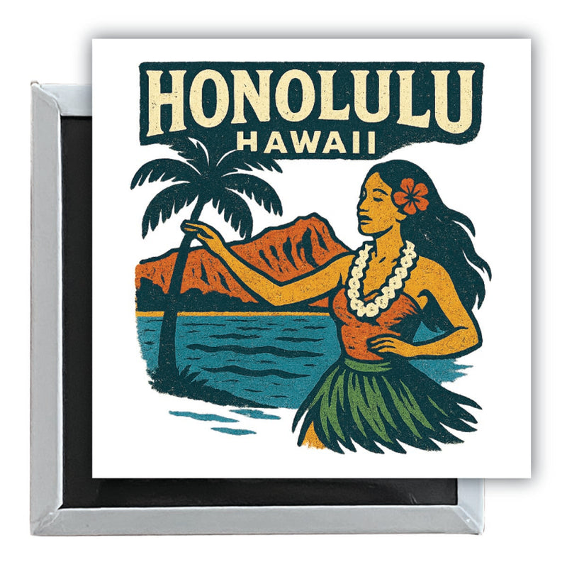Honolulu Hawaii Vintage Design Souvenir 2.5 x 2.5-Inch Fridge Magnet 
