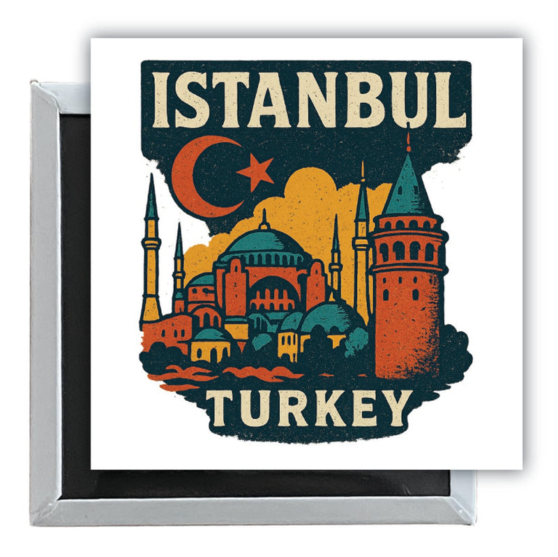 Istanbul Turkey Vintage Design Souvenir 2.5 x 2.5-Inch Fridge Magnet 