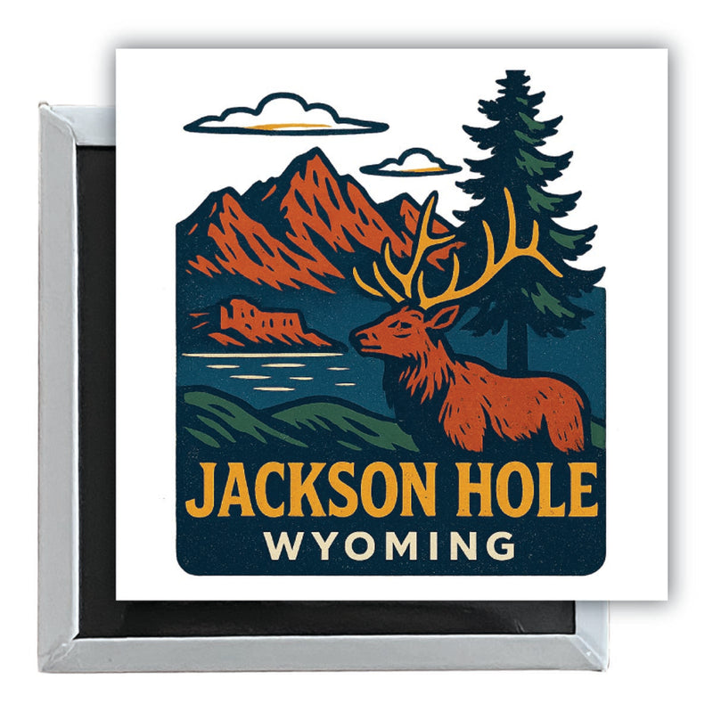 Jackson Hole Wyoming Vintage Design Souvenir 2.5 x 2.5-Inch Fridge Magnet 