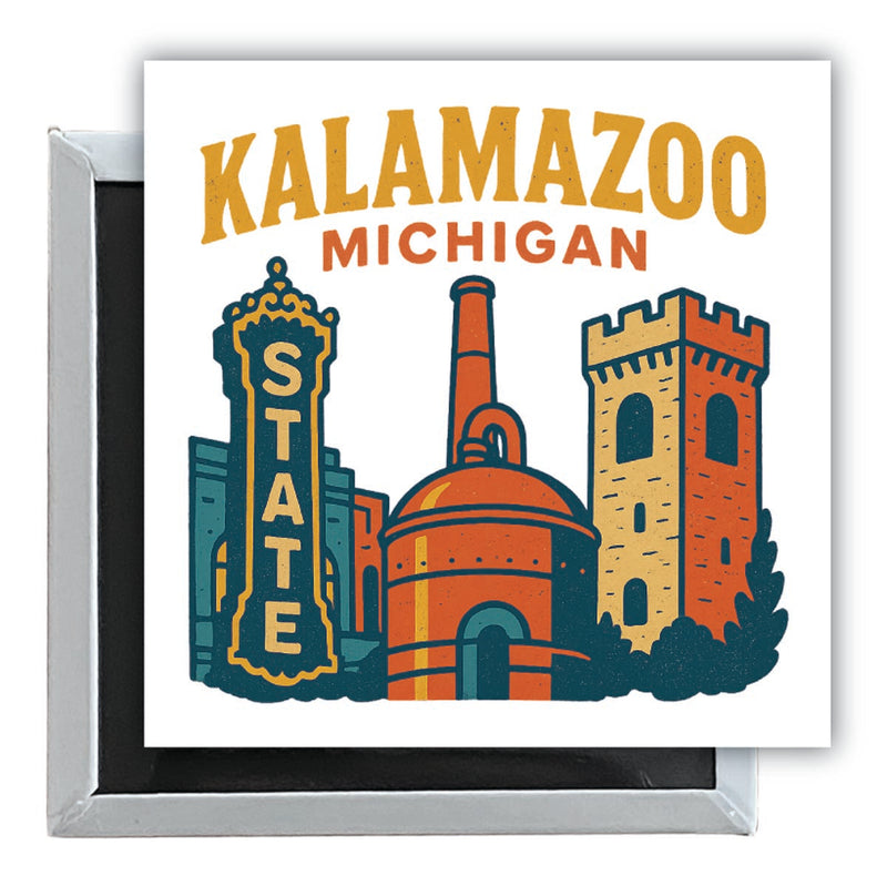 Kalamazoo Michigan Vintage Design Souvenir 2.5 x 2.5-Inch Fridge Magnet 