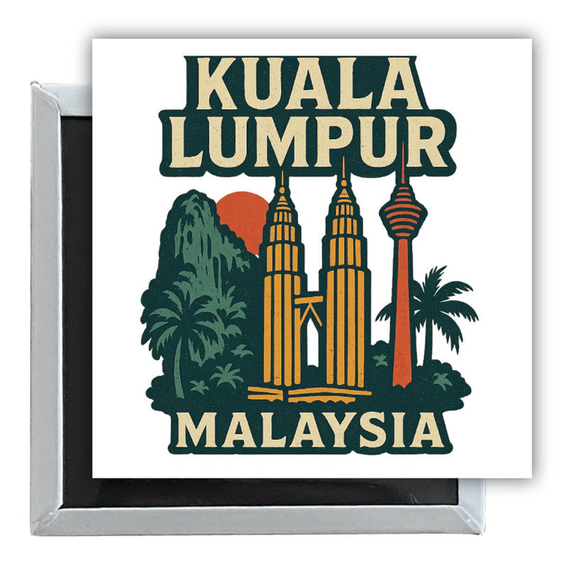 Kuala Lumpur Malaysia Vintage Design Souvenir 2.5 x 2.5-Inch Fridge Magnet 